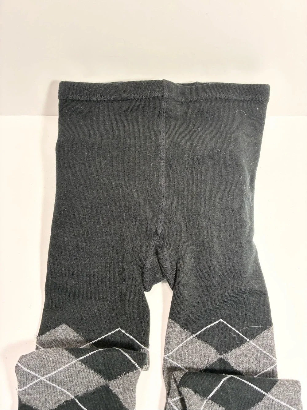 Y2K Argyle Thick Knit Tights Black Gray Size M/L